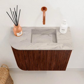 Mondiaz Joya DLux 50cm toiletmeubel ronding links ruby met wastafel faye rechts zonder kraangat glace