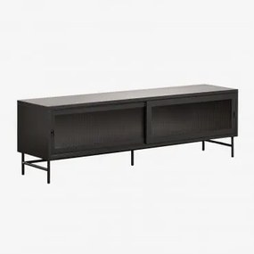 Tv-meubel 180x40 Cm In Staal En Glas Paoline Zwarte Koolstof - Sklum