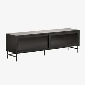 Tv-meubel 180x40 Cm In Staal En Glas Paoline Zwarte Koolstof - Sklum