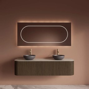 Gliss Design Alluro badmeubel ribbelfront met ronding links/rechts 160cm ash grey en wit marmer toppaneel