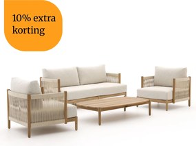 + 10% kassakorting | Stoel-bank loungeset Zavelli | 4 personen | Loungeset Natural Teak | Teakhout | 320x180cm | Kees Smit Tuinmeubelen