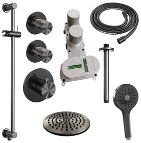 Brauer Gunmetal Edition complete inbouw regendouche met 3 standen handdouche, plafondarm, glijstang en hoofddouche 20cm set 23 gunmetal geborsteld PVD