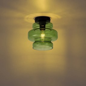 Retro plafondlamp zwart met groen glas - Denise