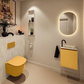 Mondiaz Ture DLux toiletmeubel 40cm ocher met wastafel ostra rechts met kraangat