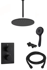 Saniclear Nero inbouw regendouche mat zwart met plafond arm, 30cm hoofddouche en 3 standen handdouche