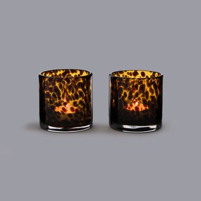 Set van 2 kaarshouders in amberkleurig glas, Fauvita