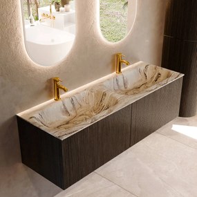 Mondiaz Kurve-dlux 140cm badmeubel shadow met 2 lades en wastafel stor small dubbel 2 kraangaten glace