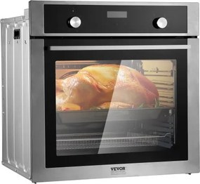 VEVOR Enkele Inbouwoven, 24" Elektrische Inbouwoven met 9 Kookfuncties, 2,68 kubieke voet Elektrische Inbouwovens, Snelle Opwarming tot 200°C in 5 minuten, 3550W Elektrische Oven met Bakrek en Bakplaat, Keuken