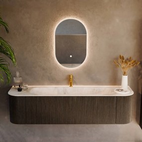 Mondiaz Kurve-dlux 170cm badmeubel ronding links/rechts shadow met 1 lade en 2 deuren en wastafel big large midden 1 kraangat frappe