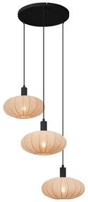 Japandi hanglamp zwart met bruine stoffen kap 3-lichts - BidaJapandi E27 Scandinavisch rond Binnenverlichting Lamp