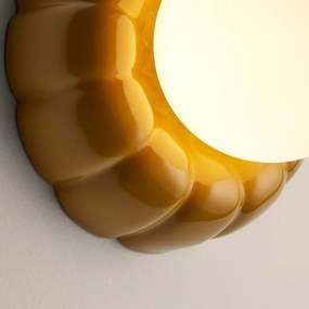 Wand- of plafondlamp, geribbeld, in keramiek en opaline glas, HOLI