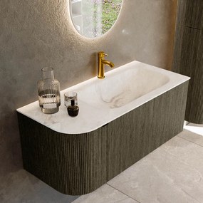 Mondiaz Kurve-dlux 105cm badmeubel ronding links shadow met 1 lade en deur en wastafel big small kraangat rechts frappe