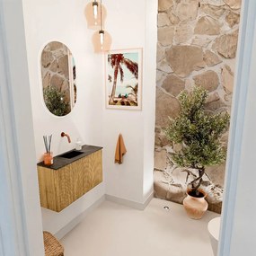 Mondiaz Joya DLux 70cm toiletmeubel oak met wastafel faye midden zonder kraangat lava