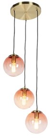QAZQA Eettafel / Eetkamer Art Deco hanglamp messing 45 cm 3-lichts roze - Pallon Art Deco E27 bol / globe / rond Binnenverlichting Lamp