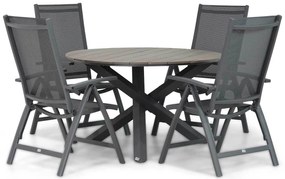 Tuinset Ronde Tuintafel 125 cm Aluminium/Textileen /Aluminium/textileen Grijs 4 personen Presto Vasto/Ancona