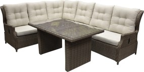 Ibiza dining hoek loungeset 5 delig verstelbaar bruin wicker | naturel mixed weave kussen