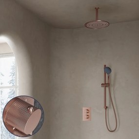 Saniclear Copper Curved inbouw regendouche met 30cm hoofddouche, plafondarm, 3 standen handdouche en glijstang geborsteld koper