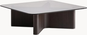 Handgemaakte salontafel Bransby van essenhout met glazen tafelblad