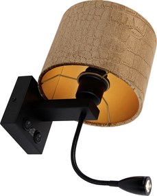 Wandlamp zwart met velours kap krokodil dessin 18cm - Brescia
