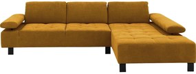 Goossens Bank Alvin geel, stof, 3-zits, modern design met chaise longue rechts