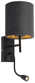 LED Art Deco wandlamp zwart met velours donkergrijze kap - Stacca Modern E27 cilinder / rond Binnenverlichting Lamp