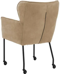 Goossens Excellent Eetkamerstoel Leogang bruin leer met armleuning en met wielenZwart skater wiel met zwarte kap, elegant chic