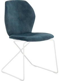 Goossens Excellent Eetkamerstoel Manzini blauw velvet stof leuning, modern design