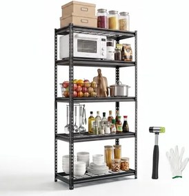 VEVOR 5-laags draadgaasstelling, 923x415x1813mm, 907kg totaal draagvermogen, gaasstelling voor magazijn, garage, kelder en woning, stalen constructie, in hoogte verstelbare schappen, draadgaaspanelen, zwart
