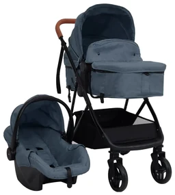 vidaXL Kinderwagen 3-in-1 staal marineblauw en zwart