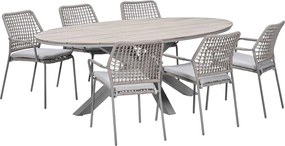 Garden Impressions Natas tuinset 7-delig taupe - Tulli tuintafel 220x115 cm - light teak vironwood
