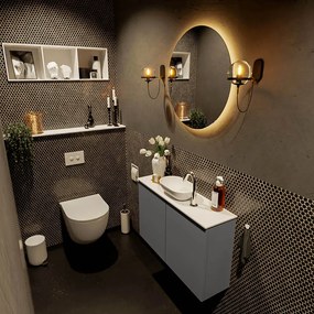 Mondiaz Fowy toiletmeubel 80cm dark grey met witte waskom midden en kraangat