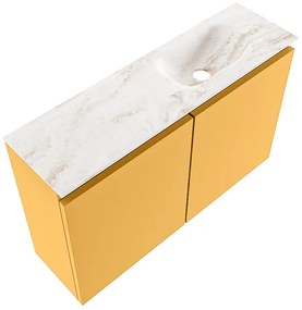 Mondiaz Ture DLux toiletmeubel 80cm ocher met wastafel frappe rechts zonder kraangat