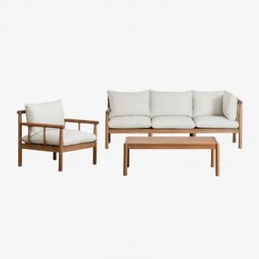 Woonkamerset Met 3-zitsbank, Fauteuil En Salontafel Van Acaciahout Melvin Acacia Bruin - Sklum