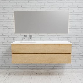 Zaro Valencia Solid Surface badmeubel 150cm licht eiken zonder kraangat spoelbak links met 2 lades