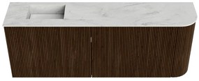 Mondiaz Joya DLux 110cm toiletmeubel ronding rechts walnut met wastafel faye links zonder kraangat opalo