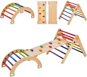 VEVOR Pikler Triangle Set, 5-in-1 klimtoestel voor peuters, binnenspeeltuin, Montessori klimset met driehoek, helling en boog, groot houten klimrek voor peuters van 1-3 jaar, kleurrijk