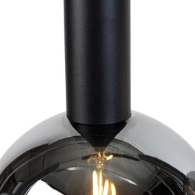 Eettafel / Eetkamer Moderne hanglamp zwart met smoke glas 5-lichts - Clayton Modern E27 bol / globe / rond Binnenverlichting Lamp
