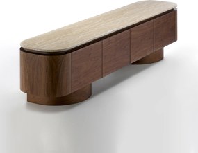TV Meubel Walnoot Met Travertin - 200x40x55cm.