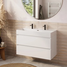 Plieger Kansas badmeubel 100cm met glans witte wastafel en 2 kraangaten wit mat