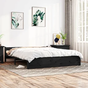 vidaXL Bedframe massief hout zwart 180x200 cm 6FT Super King