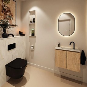 Mondiaz Ture DLux toiletmeubel 60cm washed oak met wastafel ostra midden met kraangat