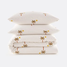 Bedset 30% gerecycled katoen, vierkant kussensloop, palmboomprint, PARADELA