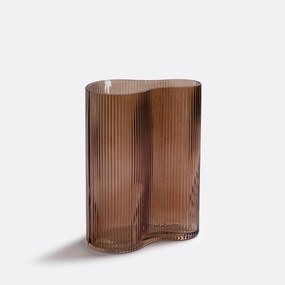 Vaas in geribbeld smoked glas H21 cm, Anija