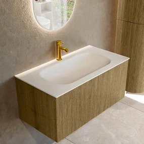 Mondiaz Kurve 90cm badmeubel dusk met 1 lade en wastafel big small midden 1 kraangat
