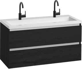 Saqu Gaia badmeubel incl. mat witte wastafel met 2 kraangaten 120x52x64cm eiken zwart – aluminium greeplijst