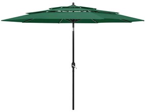 vidaXL Parasol 3-laags met aluminium paal 3 m groen