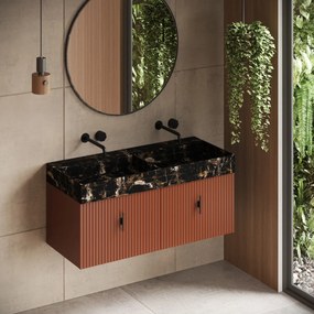 Muebles Zahora badmeubel ribbelfront 120cm terracotta met Portoro Gold wastafel zonder kraangaten