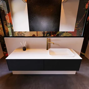 Mondiaz Erin 150cm badmeubel Urban met 2 lades en witte wastafel rechts 1 kraangat