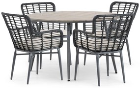 Tuinset Ronde Tuintafel 4 personen 125 cm Aluminium/Wicker Zwart  De Laan Projects