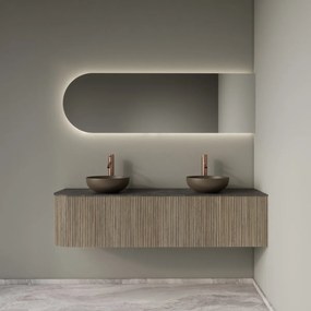 Gliss Design Alluro badmeubel ribbelfront met ronding links 160cm corn silk en zwart leisteen toppaneel